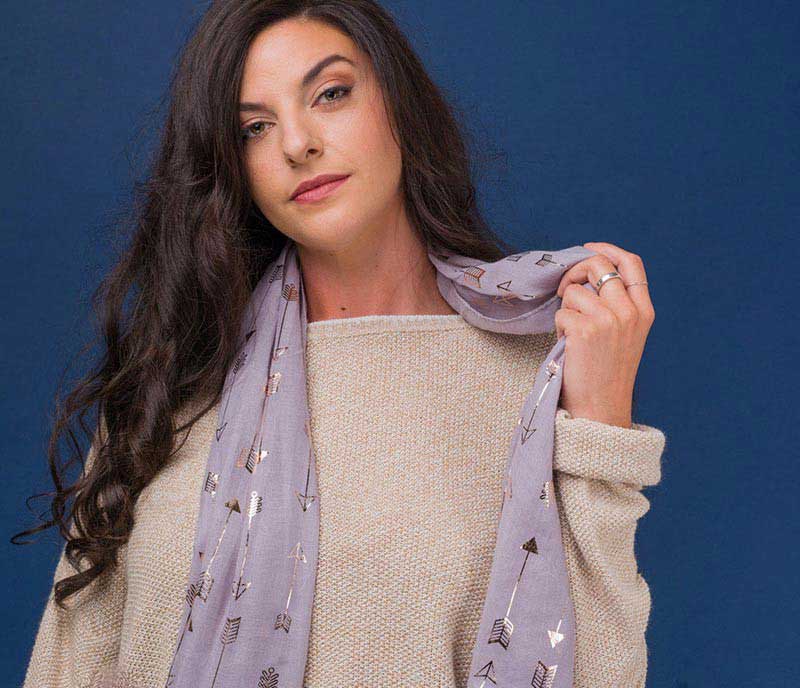 Light Scarf with Gold Arrows Imprint in Light Purple