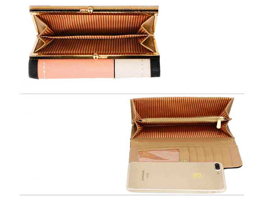 Patchwork Purse with Gold Kiss Opening Metal in White & Pink 1