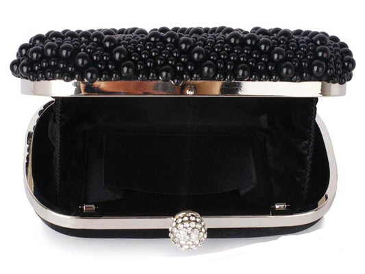 Luxurious Black Pearl Clutch Bag with Rhinestones 1