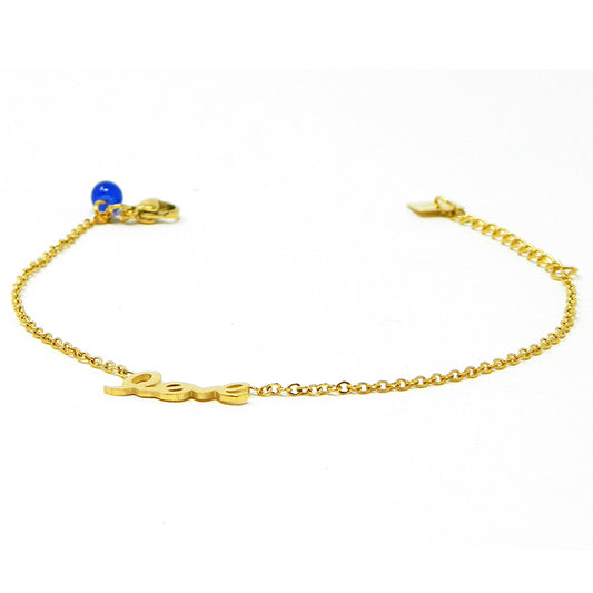 Gold Plated Love Bracelet with Sky Blue Bead 1