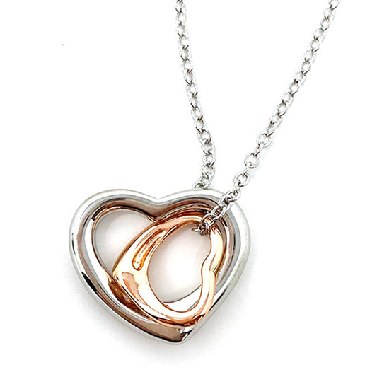 Two Tone Heart Pendant Necklace in Rose Gold and Silver Tone 1