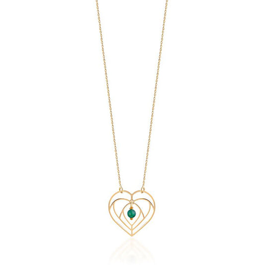 Triple Heart Necklace with Green Bead in Gold