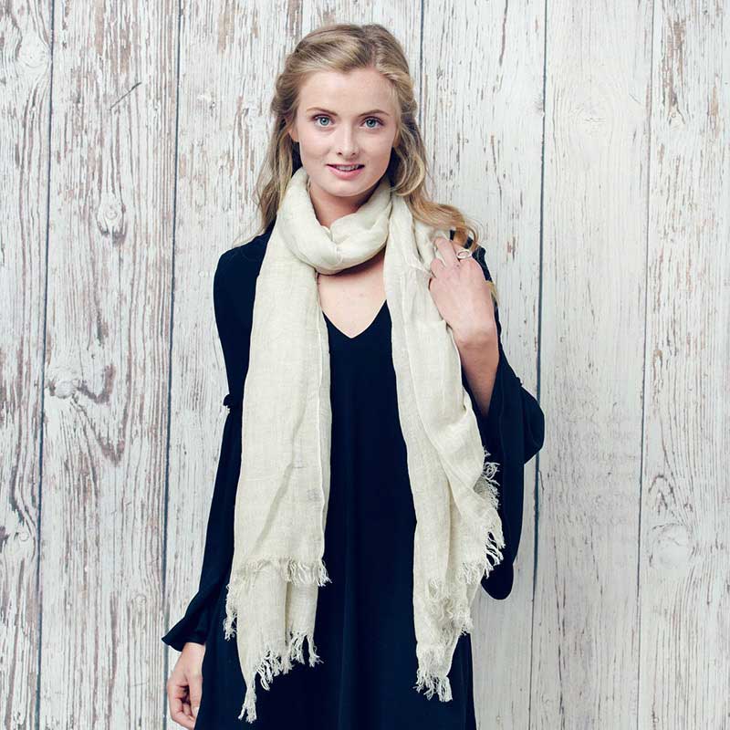 Pale Brown Fringe Edged Scarf