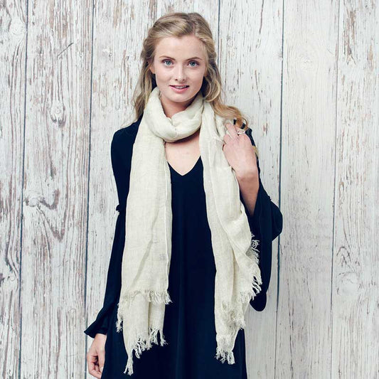Pale Brown Fringe Edged Scarf