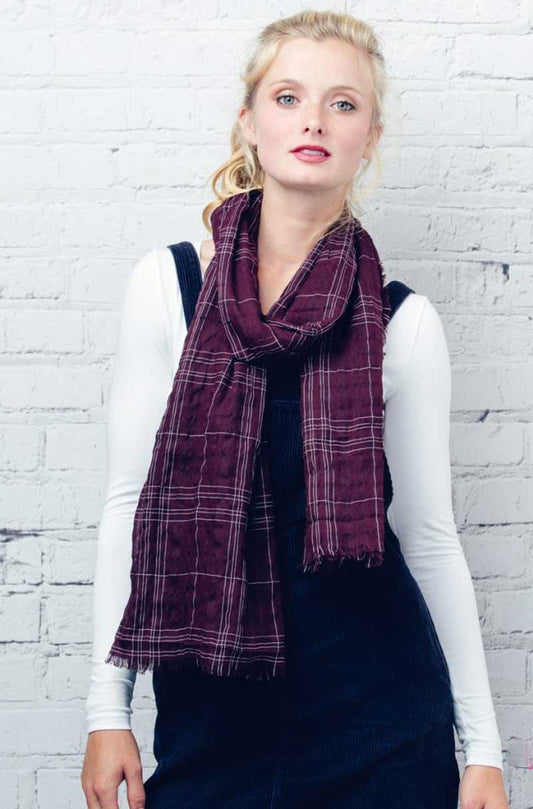 Vine Red Fringed Edge Cotton Scarf