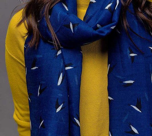 Ocean Blue Scarf with Birds Imprint 1