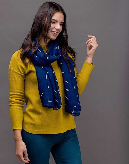 Ocean Blue Scarf with Birds Imprint