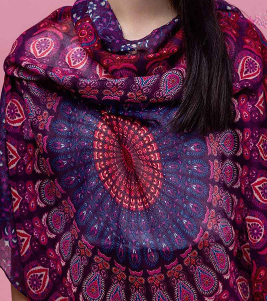 Midnight Purple Scarf with Multiple Pink Ornaments
