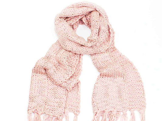 Knitted Scarf with Fringed Ends in Pink
