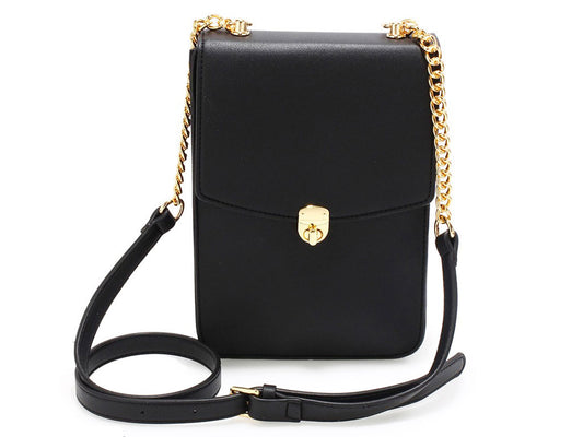 Flap Twist Lock Black Crossbody Handbag