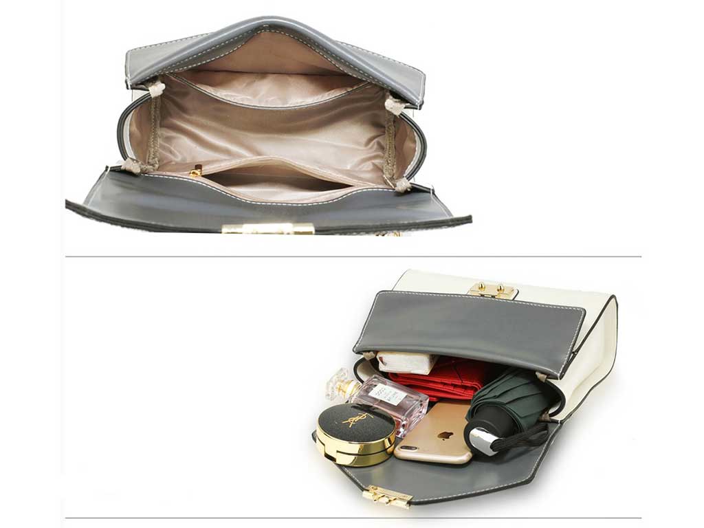 Snakeskin Flap Open Shoulder Bag in Grey-White Combination 2