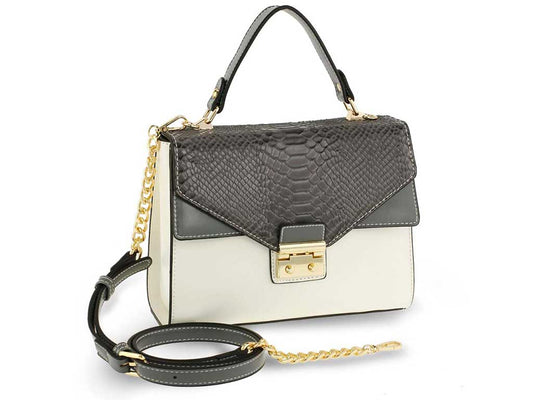 Snakeskin Flap Open Shoulder Bag in Grey-White Combination