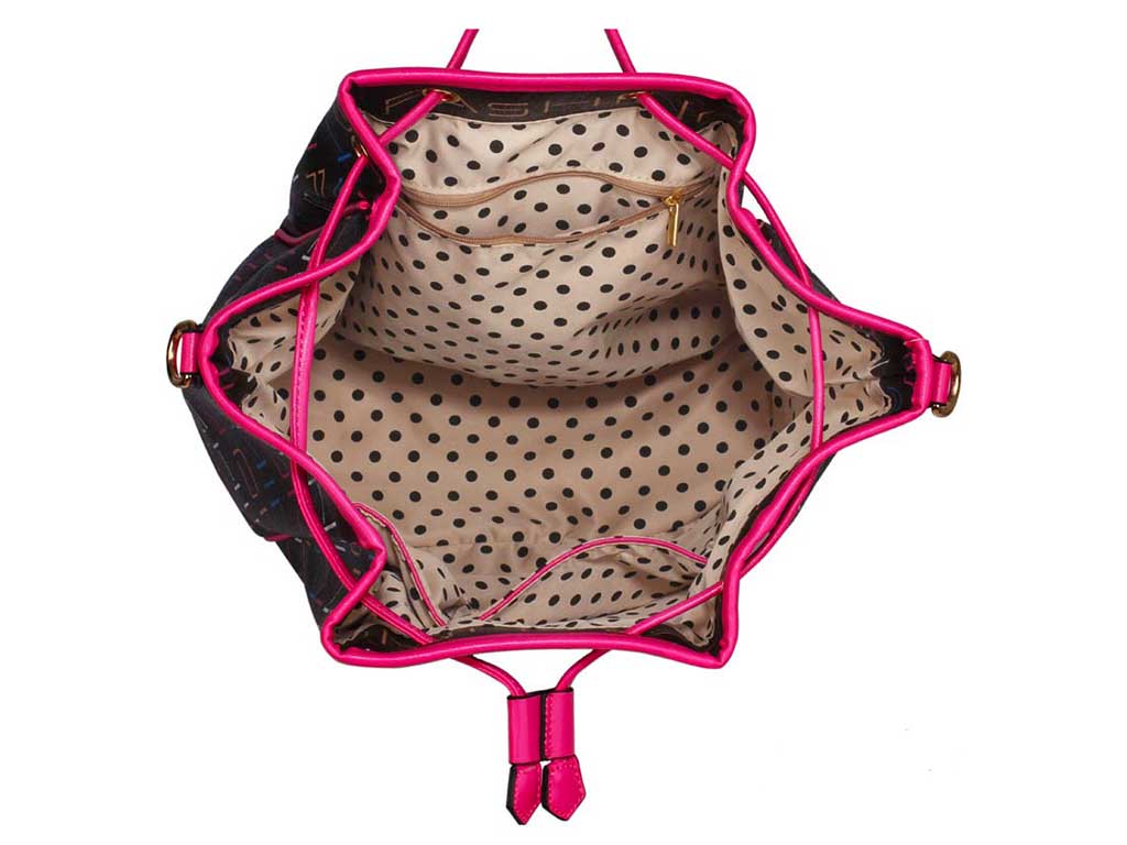 Black Fashion Leather Bag with Fuschia Strap Design 2