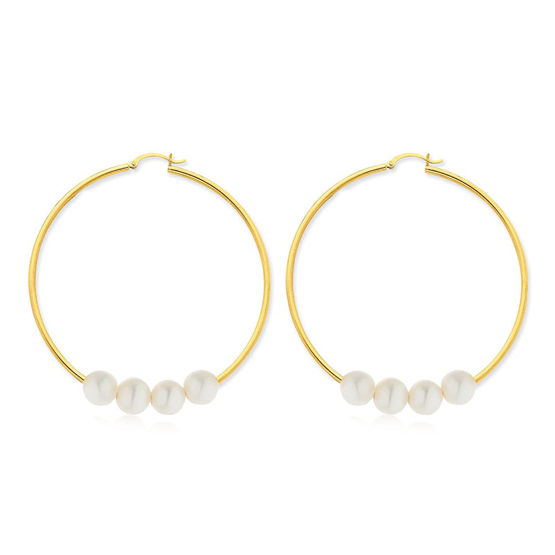 Pearl Hoop Earring in Gold Tone