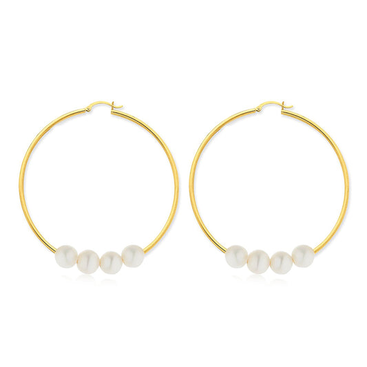 Pearl Hoop Earring in Gold Tone