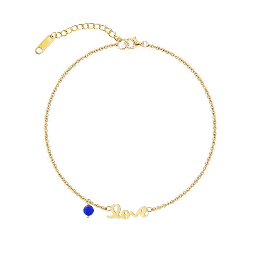 Gold Plated Love Bracelet with Sky Blue Bead