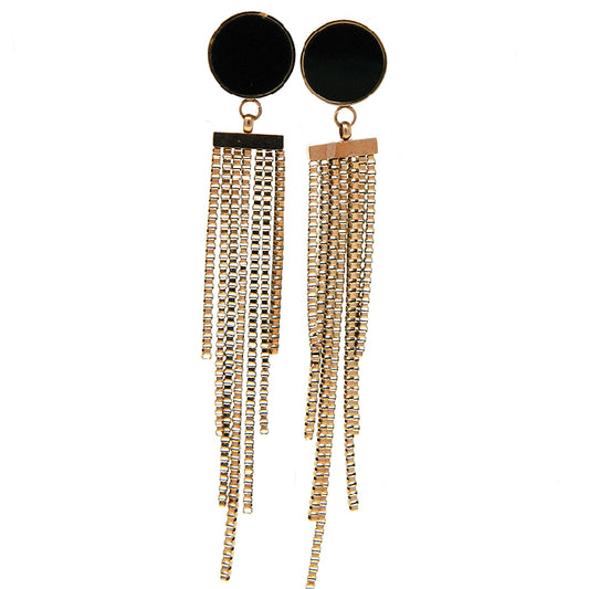 Rose Gold Plated Inlayed Black Disc Earring 1