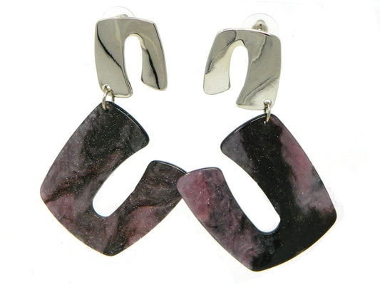 Stunning "U" Shape Earring Acrylic in Purple & Silver