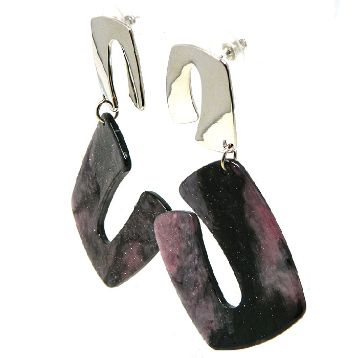 Stunning "U" Shape Earring Acrylic in Purple & Silver 1