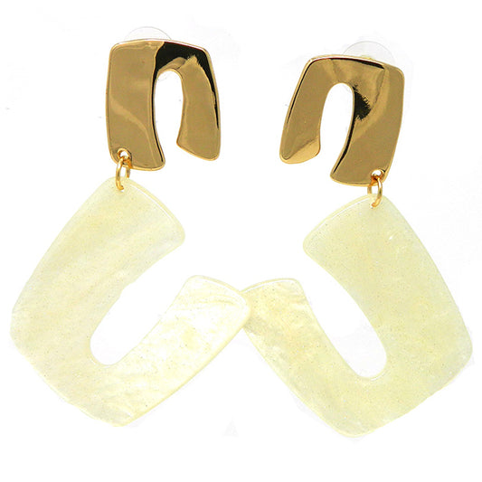 Stunning "U" Shape Earring Acrylic in White & Gold