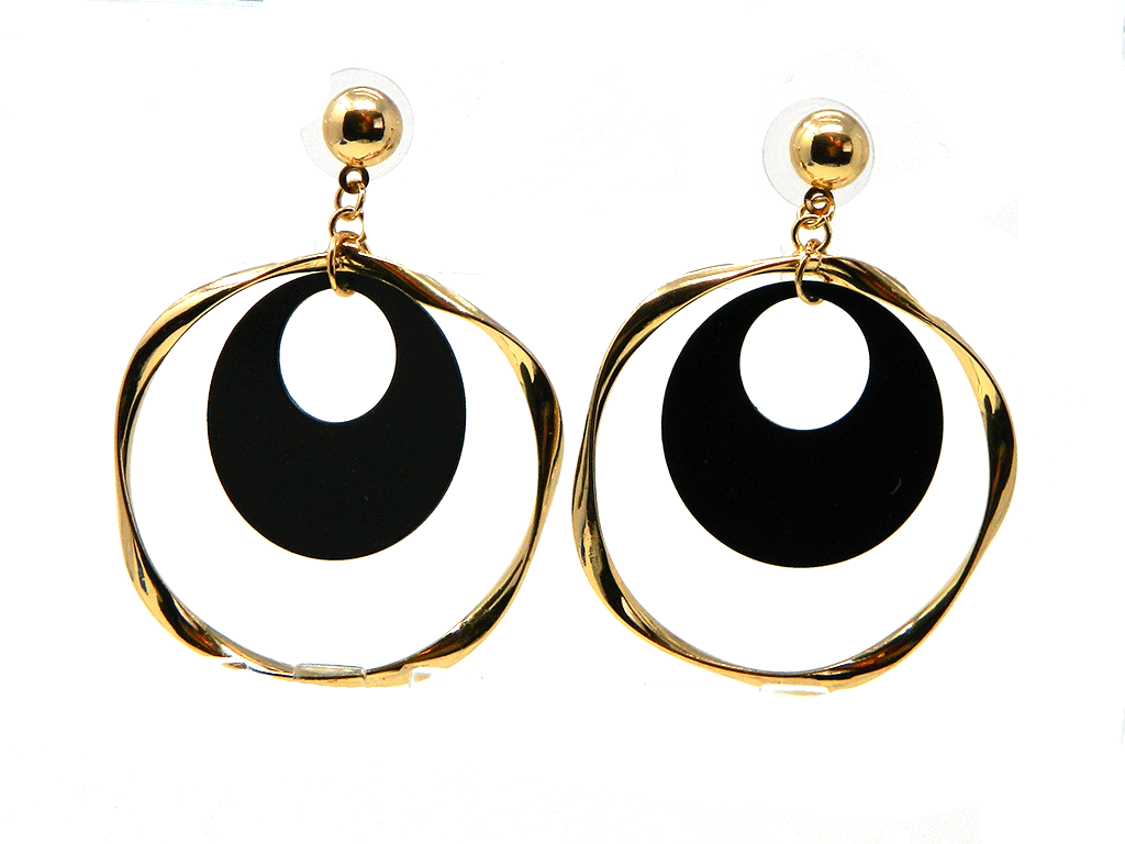 Rose Gold plated Disc Head Earring in Wavy Gold Hoop