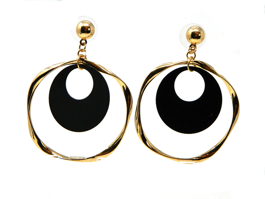 Rose Gold plated Disc Head Earring in Wavy Gold Hoop