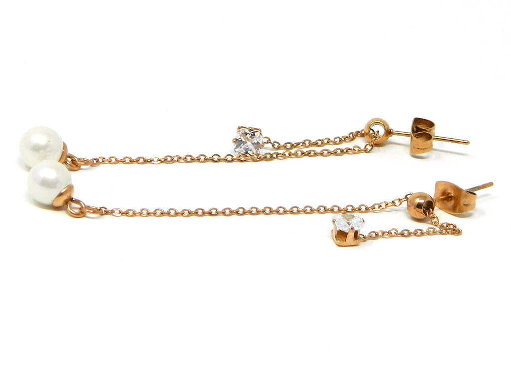 Rose Gold Drop Earring with Pearl and Zirconia 2