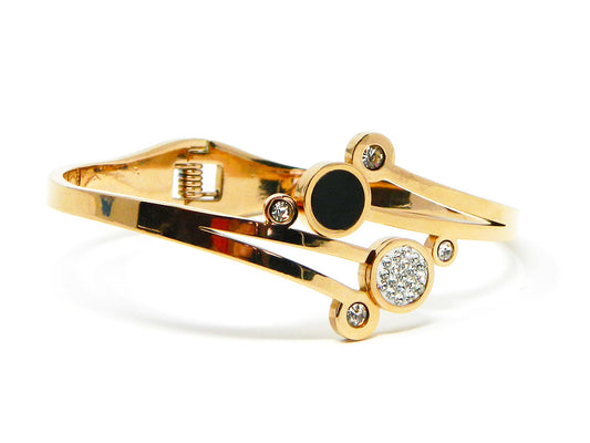 Rose Gold Plated Black Abstracted Bangle with Zirconia Crystals 1