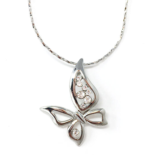 Butterfly Pendant Cubic Zirconia Necklace in Silver Tone