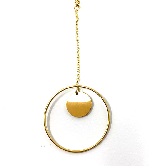 Hoop Disc Long Gold Plated Necklace 1