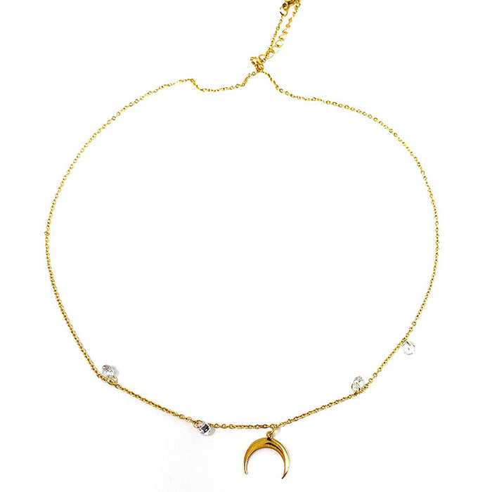 Half-moon Gold Plated Pendant Necklace with Cubic Zirconia 2