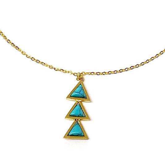 Triple Triangle Turquoise Colour Gold Plated Necklace