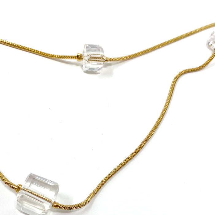 Gold Plated Double Layer Necklace with Cube Shape Rhinestones 1
