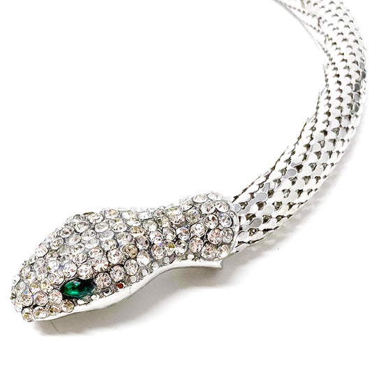 Snake Rhodium Collar Necklace with Multiple Shiny Crystals 1