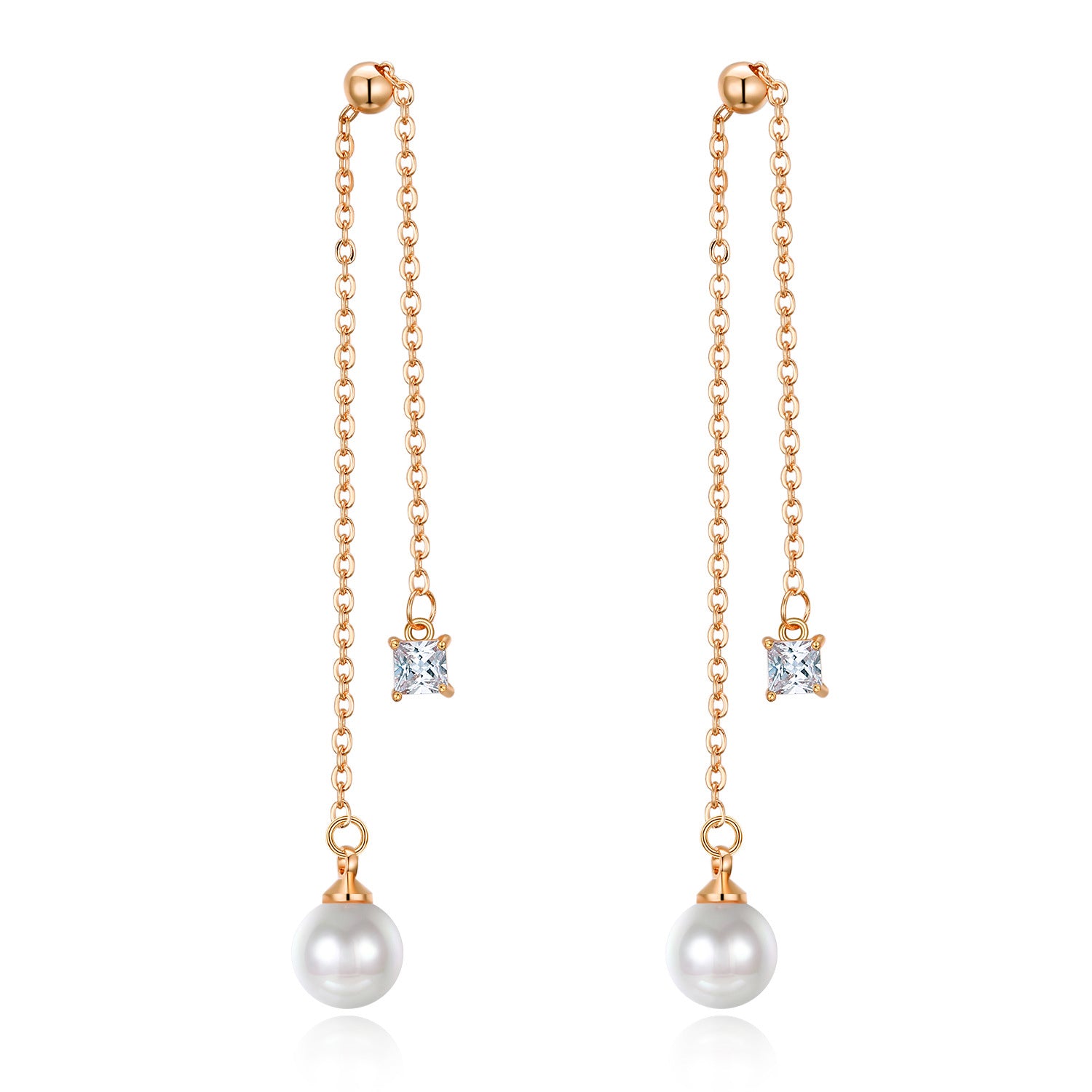 Rose Gold Drop Earring with Pearl and Zirconia