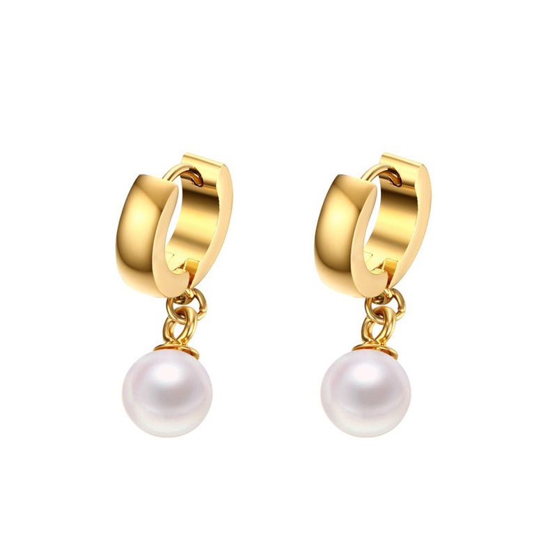 Pearl Drop Hoop Earring in gold tone