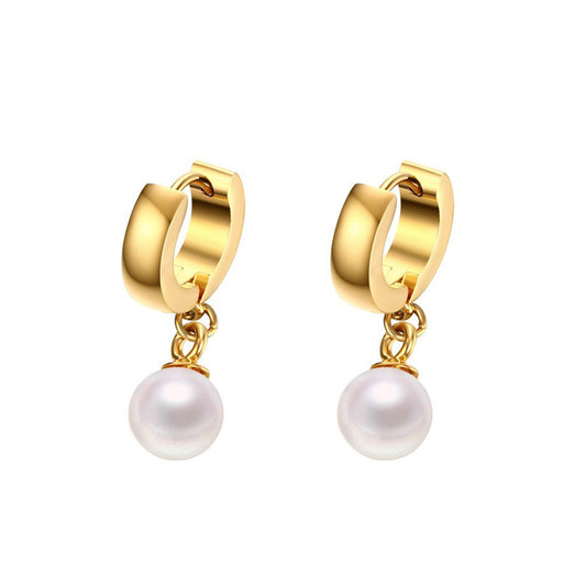 Pearl Drop Hoop Earring in gold tone