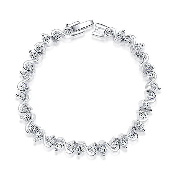 Austria Crystal Bracelet in S Shape Silver Colour with Rhodium