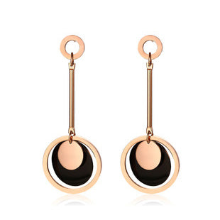 Rose Gold Plated Hoop Earring with Black and Gold Disc