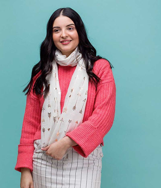 Light Scarf with Gold Arrows Imprint in White